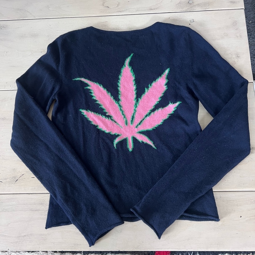 Lucien Pellat-Finet Intarsia Hemp Leaf On Back Cashmere